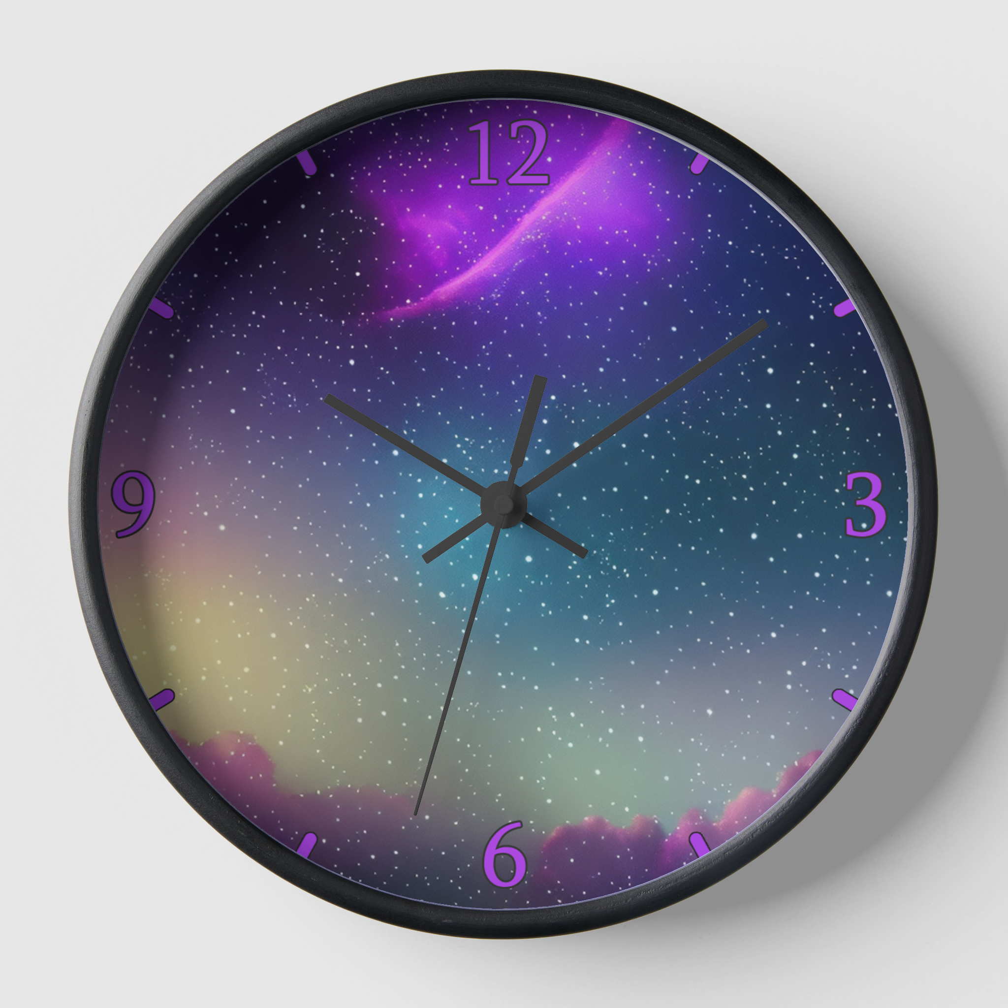Neon Green and Purple Space Clock