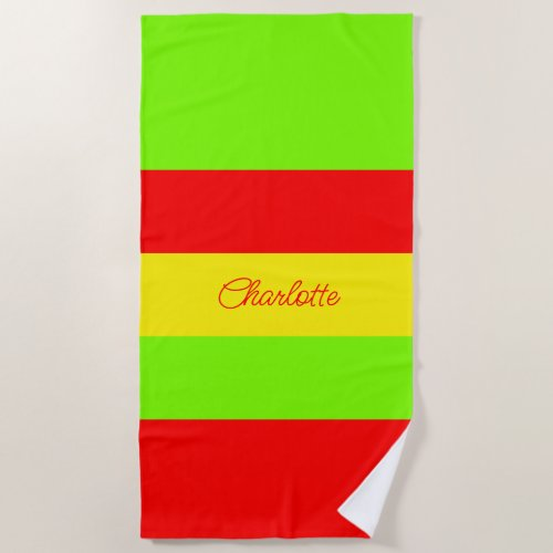 Neon Green, Red and Yellow Solid Color Summer Beach Towel