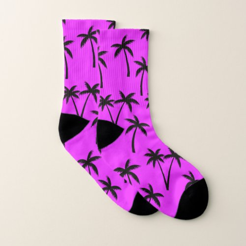 Neon Pink Palm Tree Summer Socks