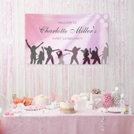 Trendy Dancers Blush Pink & Purple Sweet 16 Party Banner