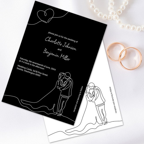 Modern Black & White Line Art Simple Wedding Invitation