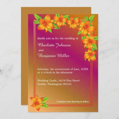 Modern Romantic Orange Wildflower Floral Wedding Invitation