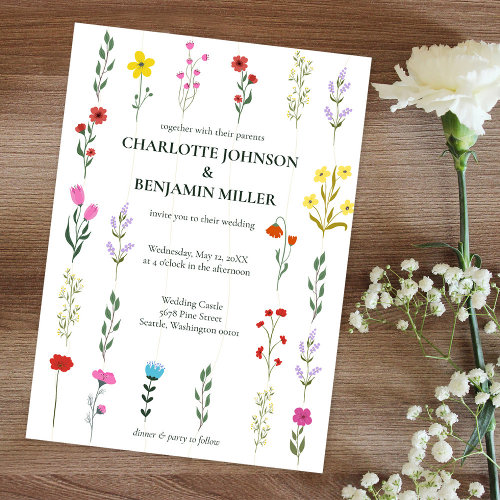 Romantic Elegant Hanging Wildflowers Wedding Invitation