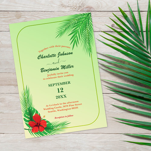 Tropical Summer Palm Wedding Invitation