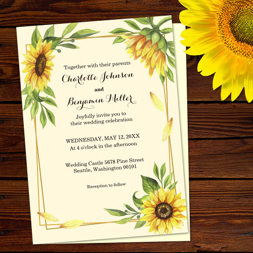 Rustic Sunflowers Yellow Wedding Invitation