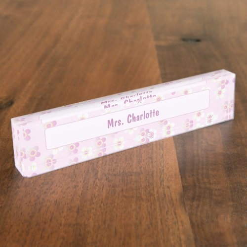 Cute Soft Pink Cherry Blossoms Teacher Desk Name Plate