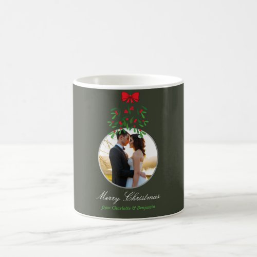 Merry Christmas Mistletoe Green Photo Circle Coffee Mug