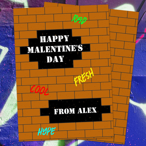 Fun Retro Brick Wall Malentine's Day Holiday Card