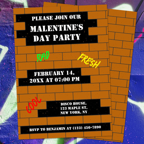 Fun Retro Brick Wall Malentine's Day Party Invitation