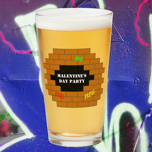 Fun Retro Brick Wall Malentine's Day Party Glass