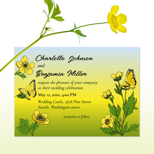 Yellow Buttercup Butterflies Wedding Invitation