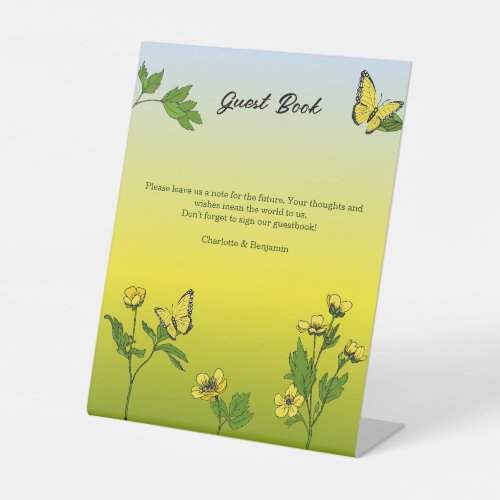 Buttercup Butterflies Wedding Guest Book Pedestal Sign