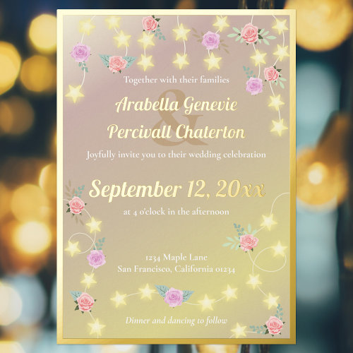 Elegant Gold Floral Fairytale Wedding Foil Invitation
