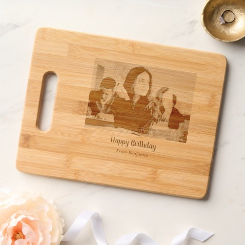 Happy Birthday Photo with Script Names Cutting Board